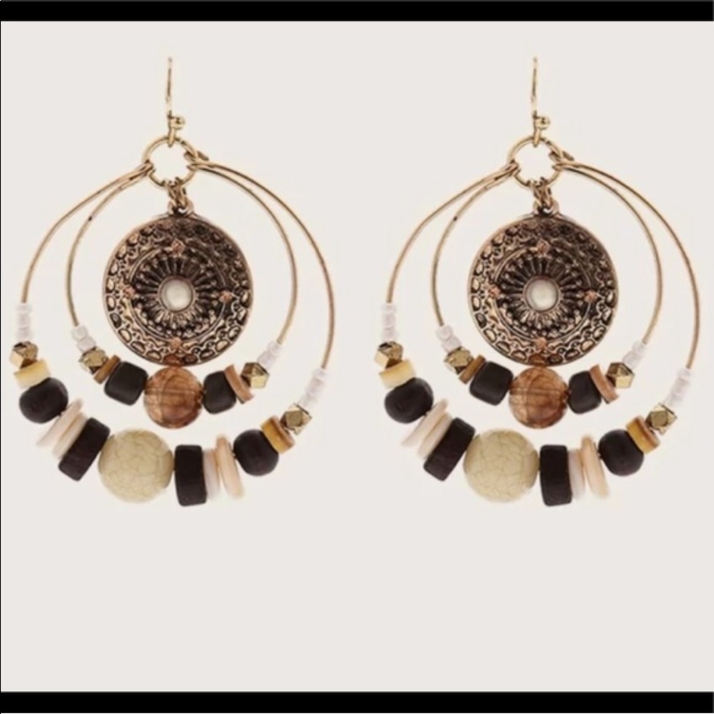 2x Restocked đ Tribal Beaded Hoop Earrings - Picture 2 of 4
